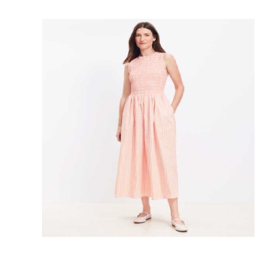 LOFT Pink Sleeveless Mock Neck Midi Sundress